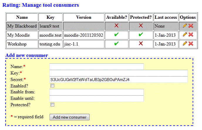 Sample Manage Tool Consumers page