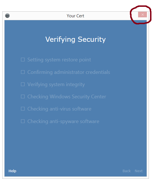 verifying security progress dialog