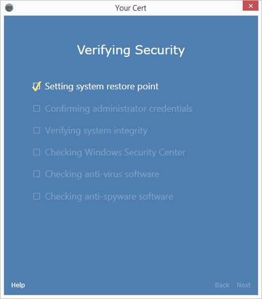 verifying security progress dialog