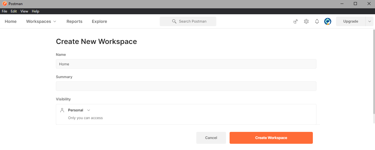 Postman New Workspace