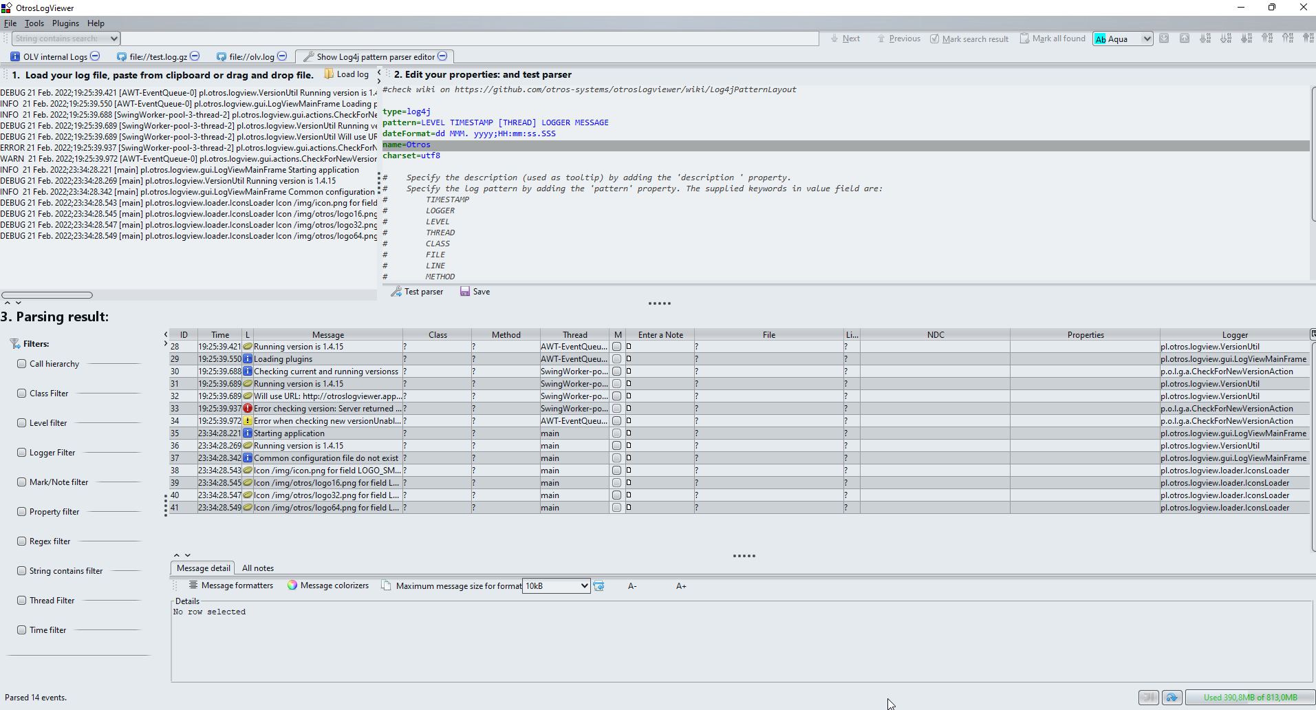 Pattern parser editor