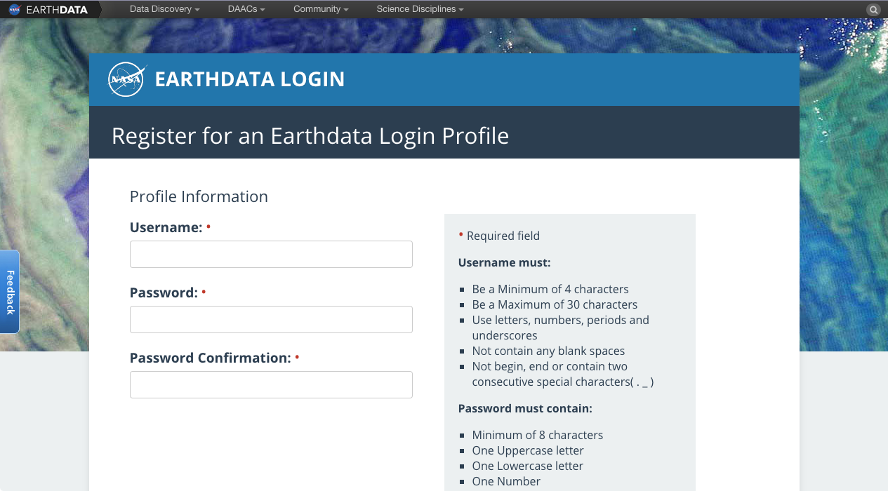 NASA Earthdata Registration